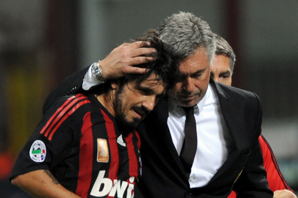 Gattuso y Ancelotti, en su etapa en el Milan.