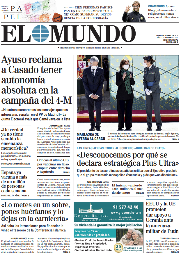 Portada de EL MUNDO del martes 6 de abril de 2021 | Medios