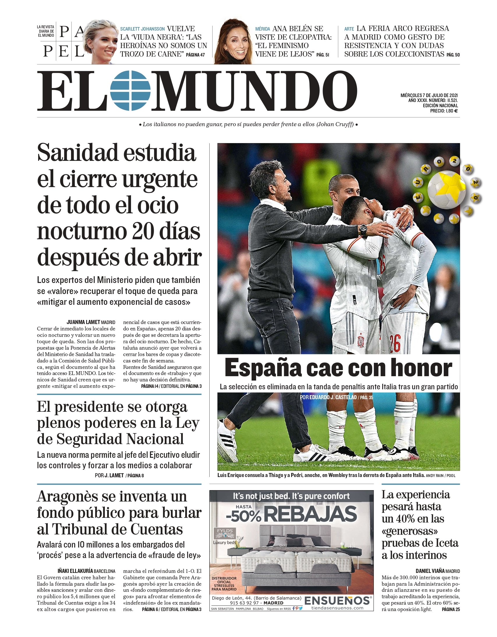 Portada de EL MUNDO del miércoles 7 de julio de 2021 | Medios