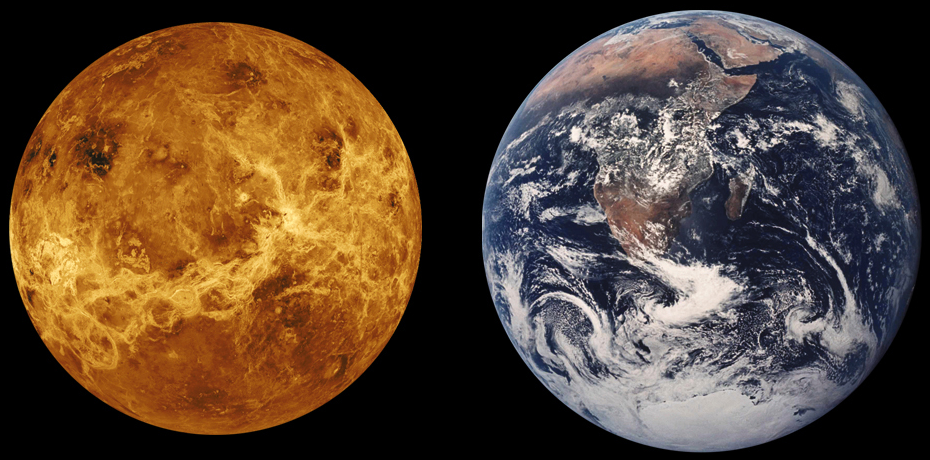 Comparación de Venus con la Tierra.