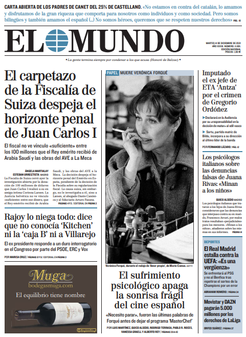 Portada de EL MUNDO del martes 14 de diciembre de 2021 | Medios