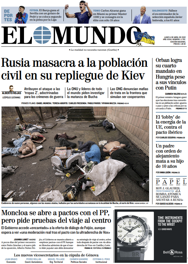 Portada de EL MUNDO del lunes 4 de abril de 2022 | Medios