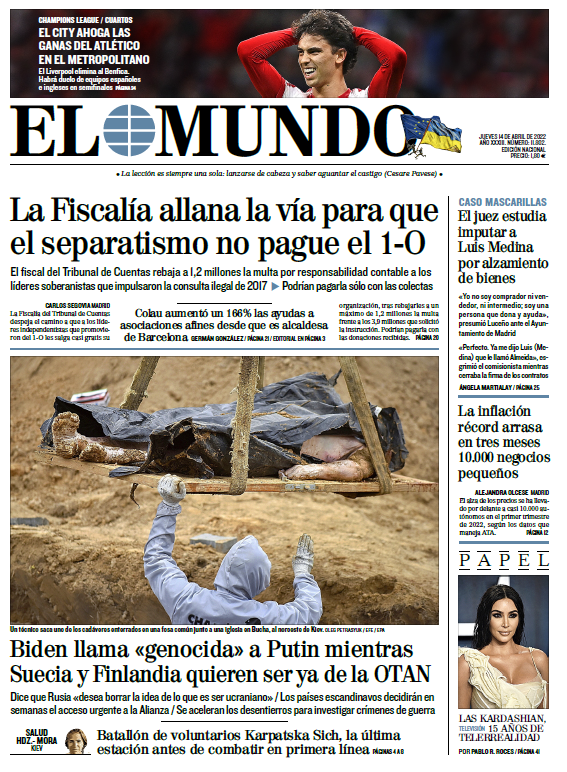 Portada de EL MUNDO del jueves 14 de abril de 2022 | Medios