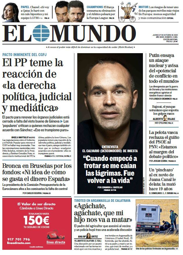 Portada de EL MUNDO del jueves 27 de octubre de 2022 | Medios