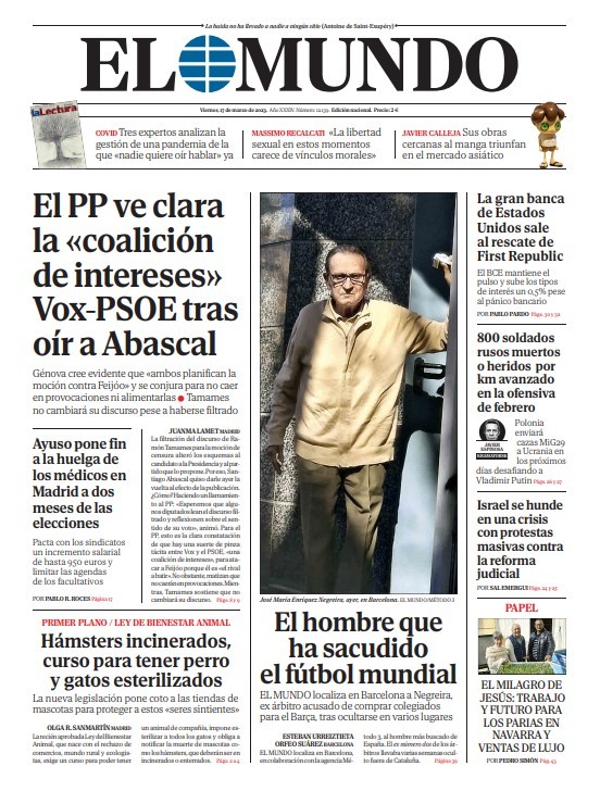 Portada de EL MUNDO del viernes 17 de marzo de 2023 | Medios