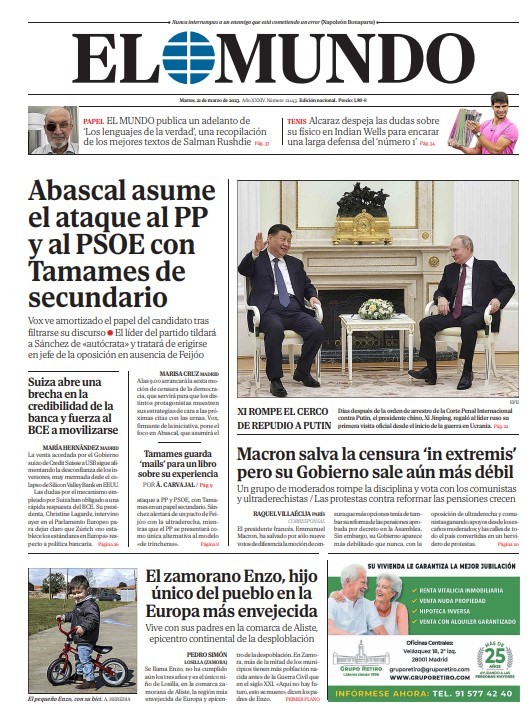 Portada de EL MUNDO del martes 21 de marzo de 2023 | Medios