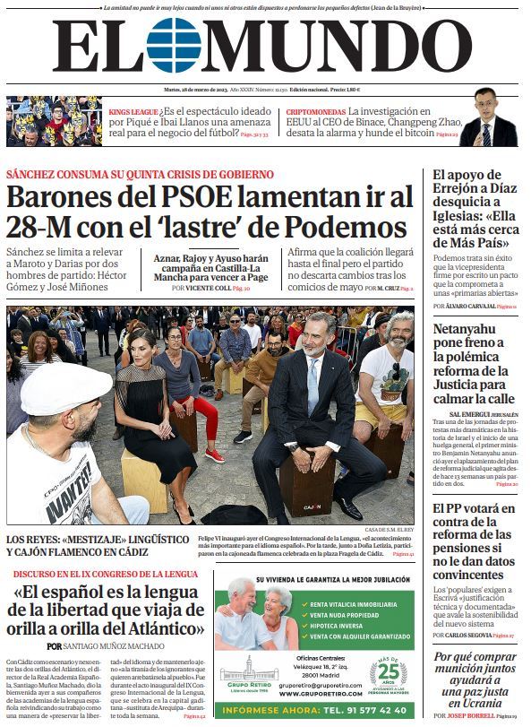 Portada de EL MUNDO del martes 28 de marzo de 2023 | Medios