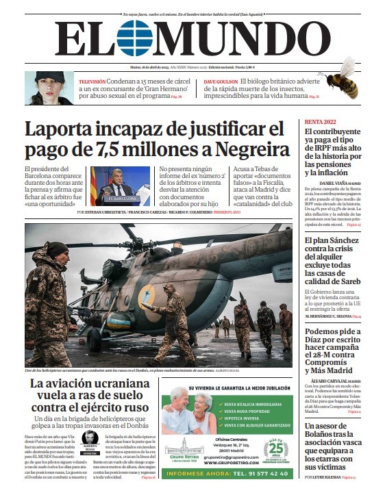 Portada de EL MUNDO del martes 18 de abril de 2023 | Medios