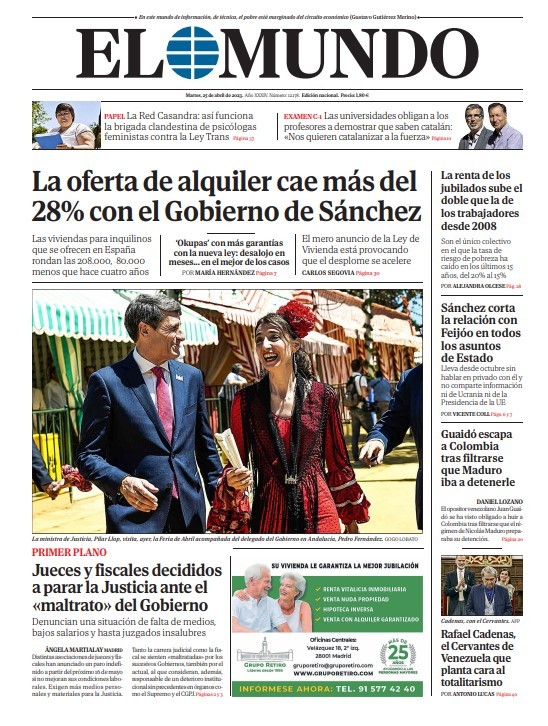 Portada de EL MUNDO del martes 25 de abril de 2023 | Medios