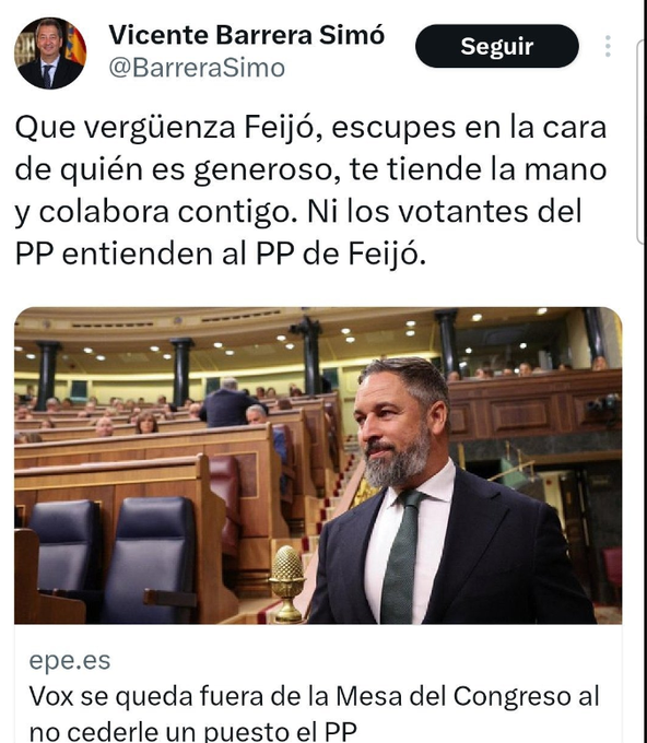 El vicepresidente valenciano acusa a Feijóo de "escupir" en la cara de ...