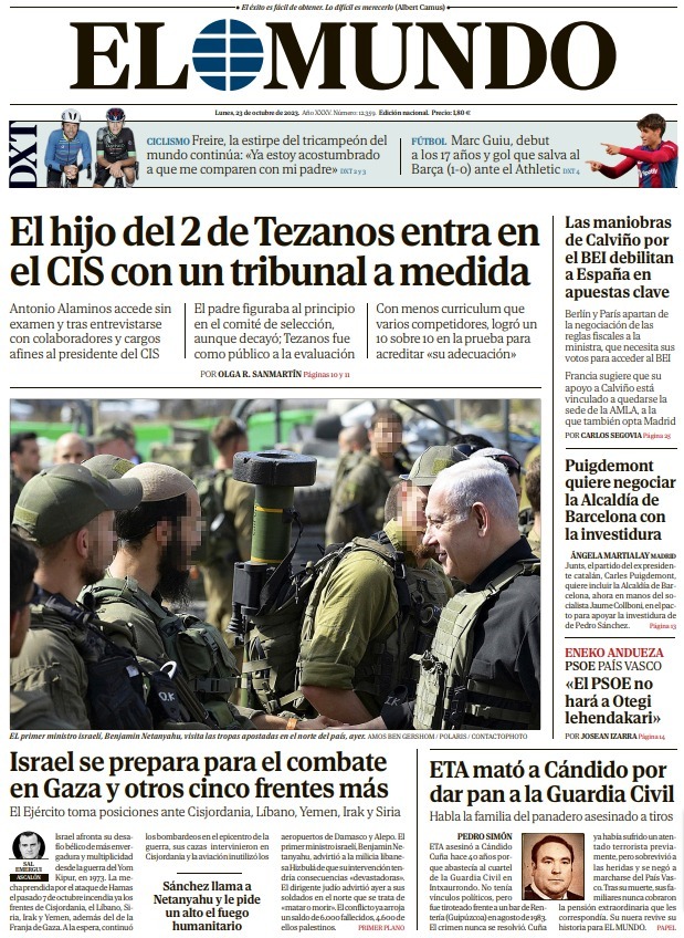 Portada de EL MUNDO del lunes 23 de octubre de 2023 | Medios