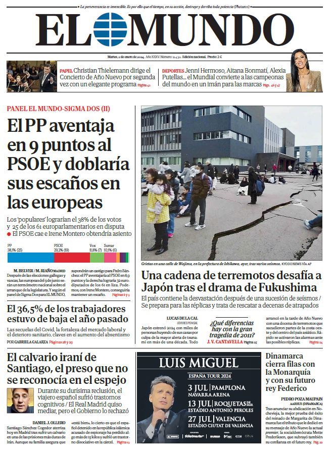Portada de EL MUNDO del martes 2 de enero de 2024 | Medios