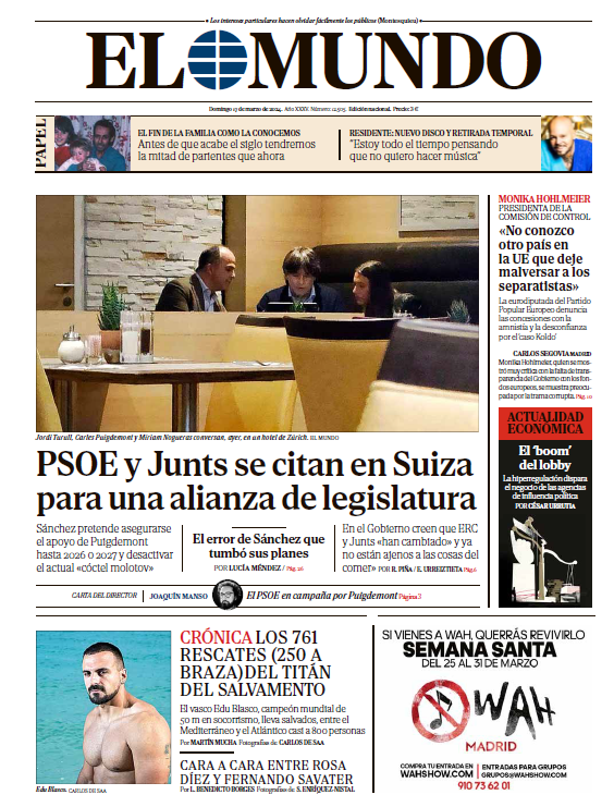 Portada de EL MUNDO del domingo 17 de marzo de 2024 | Medios