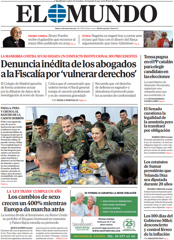 Portada de EL MUNDO del martes 19 de marzo de 2024 | Medios