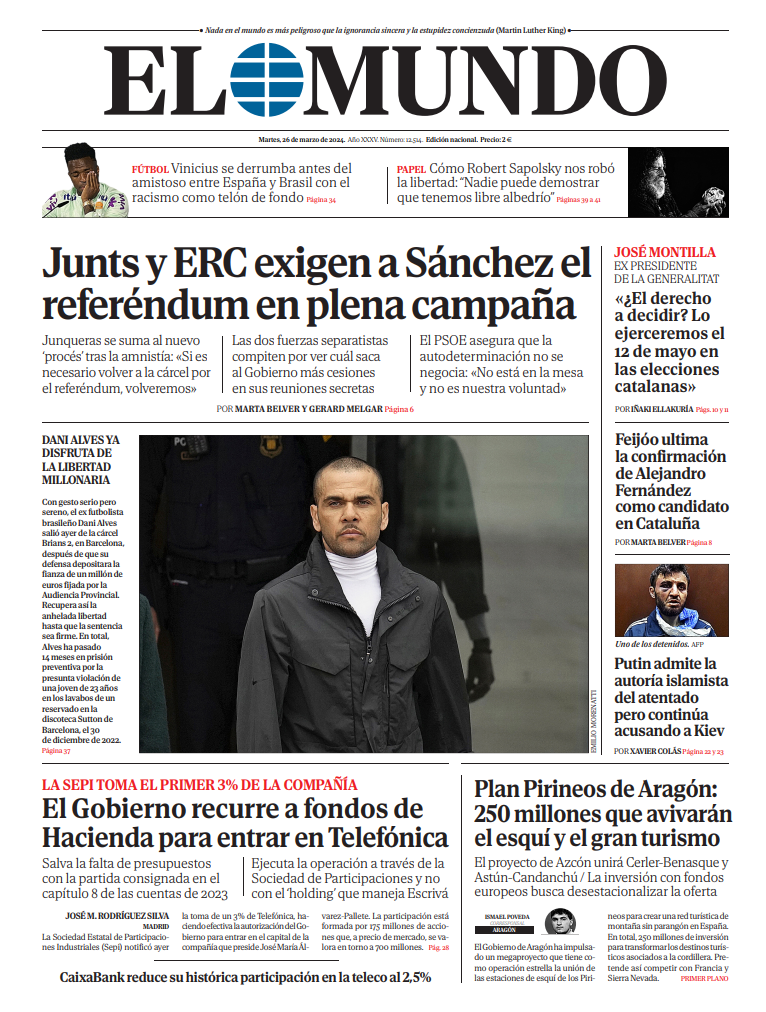 Portada de EL MUNDO del martes 26 de marzo de 2024 | Medios