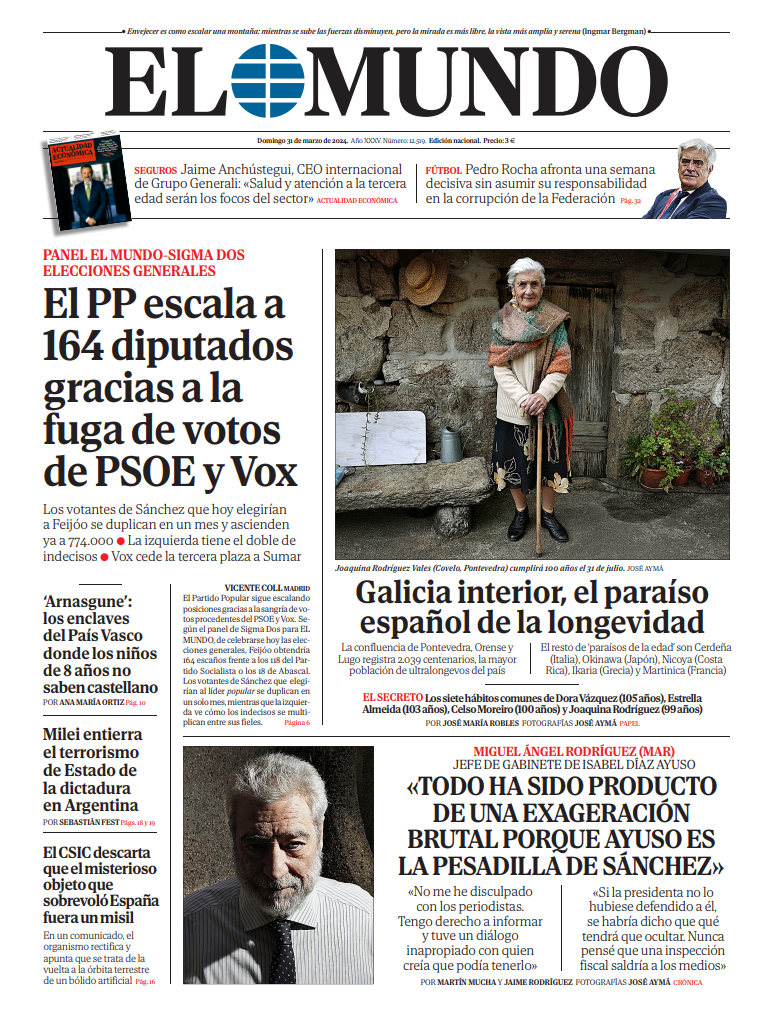 Portada de EL MUNDO del domingo 31 de marzo de 2024 | Medios