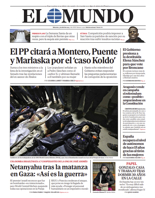 Portada de EL MUNDO del miércoles 3 de abril de 2024 | Medios