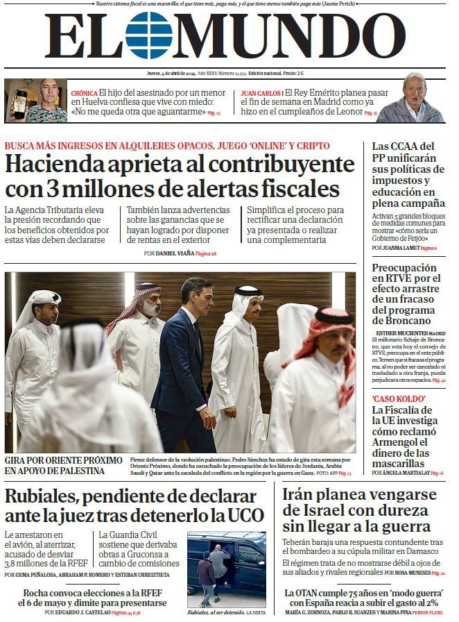 Portada de EL MUNDO del jueves 4 de abril de 2024 | Medios