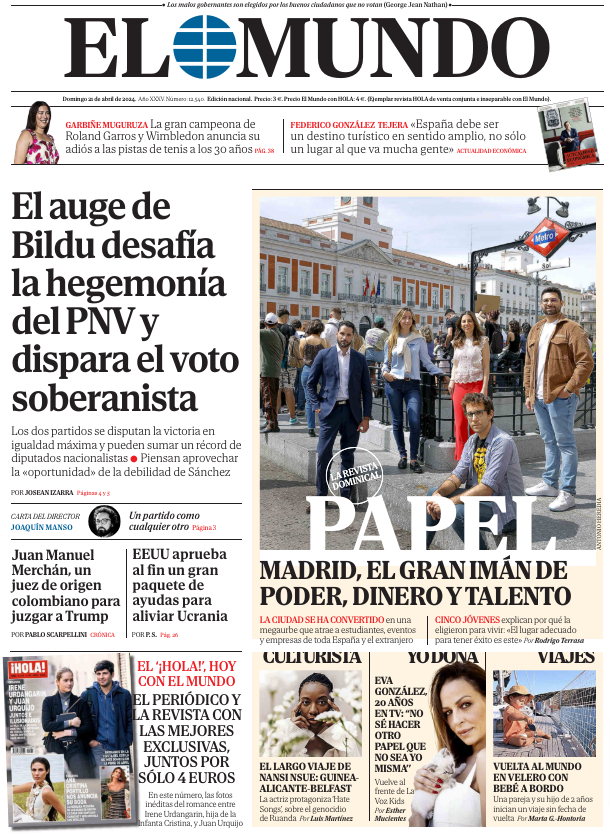 Portada de EL MUNDO del domingo 21 de abril de 2024 | Medios