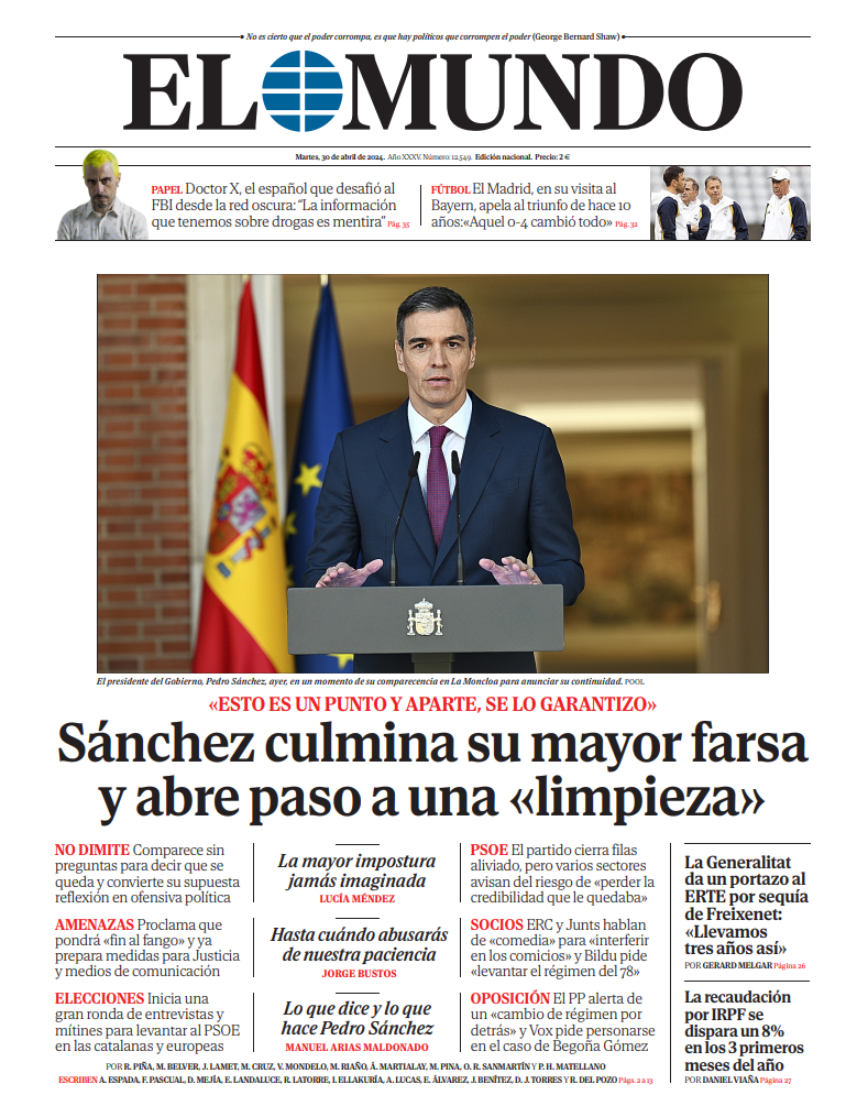Portada de EL MUNDO del martes 30 de abril de 2024 | Medios