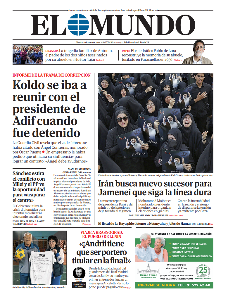Portada de EL MUNDO del martes 21 de mayo de 2024 | Medios
