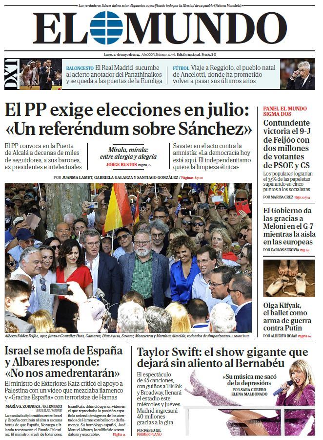 Portada de EL MUNDO del lunes 27 de mayo de 2024 | Medios