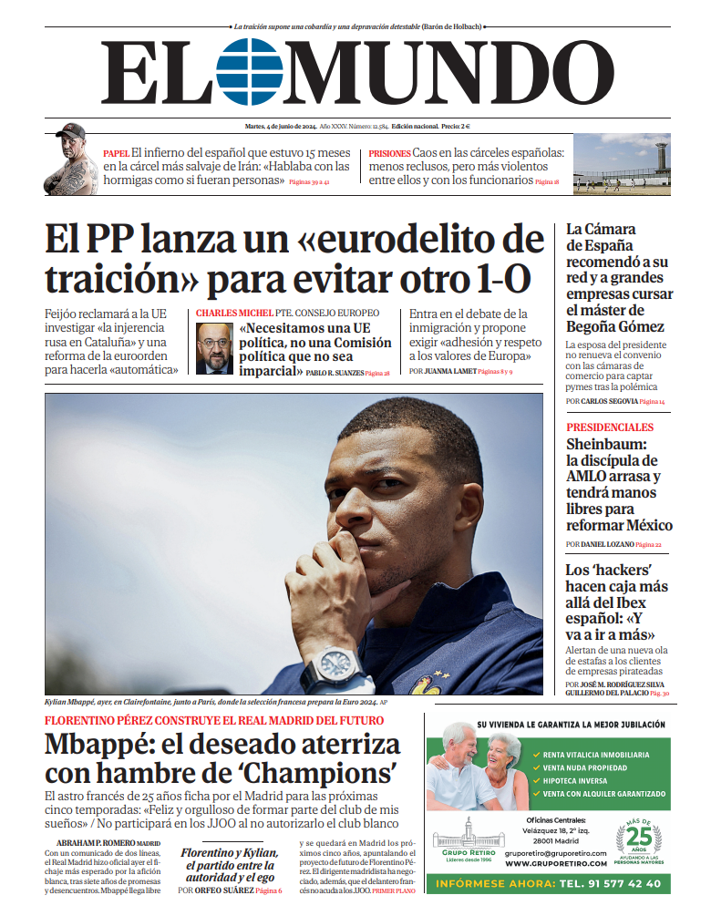 Portada de EL MUNDO del martes 4 de junio de 2024 | Medios
