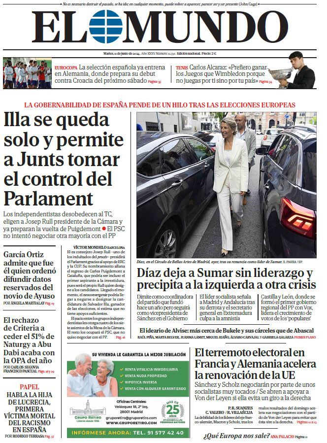 Portada de EL MUNDO del martes 11 de junio de 2024 | Medios