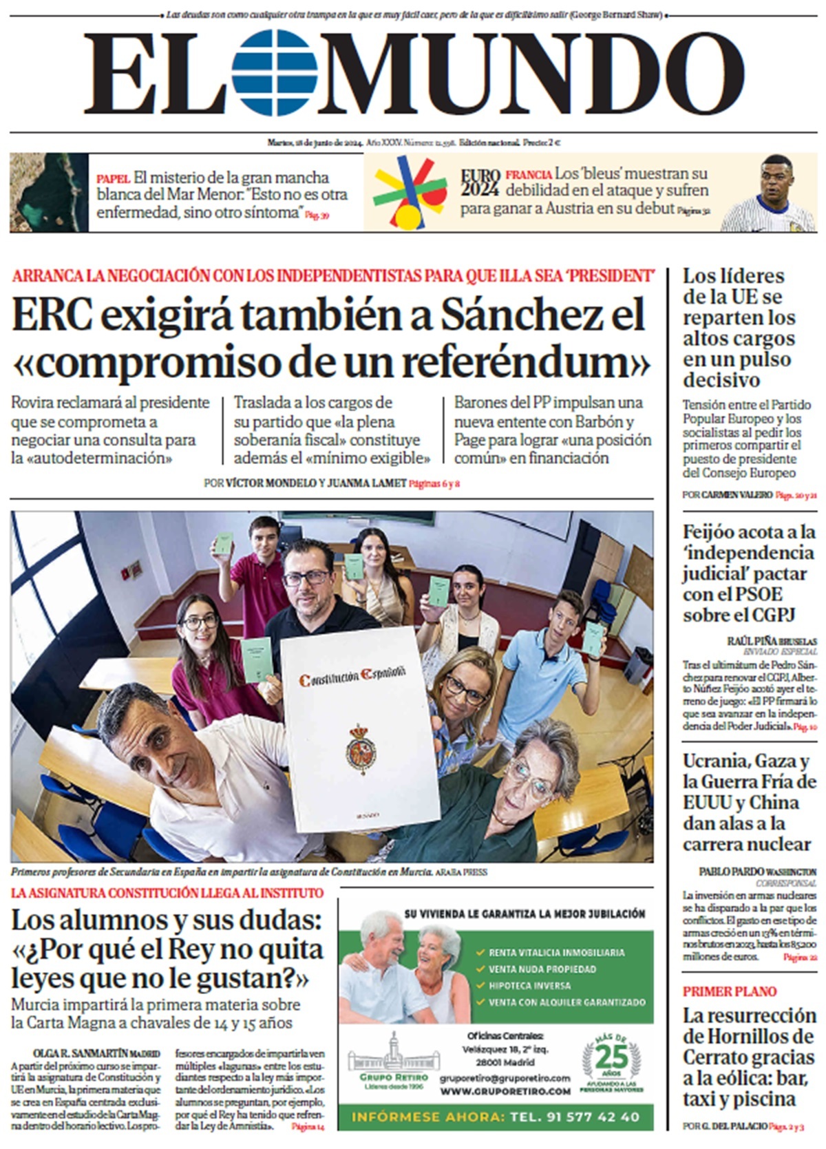 Portada de EL MUNDO del martes 18 de junio de 2024 | Medios