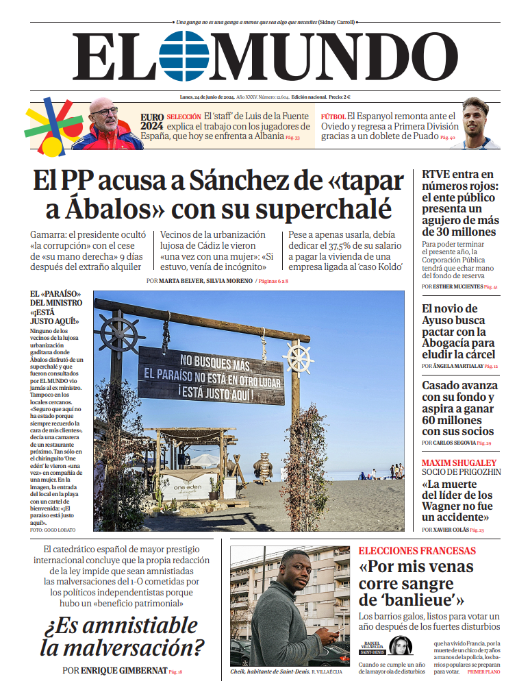Portada de EL MUNDO del lunes 24 de junio de 2024 | Medios