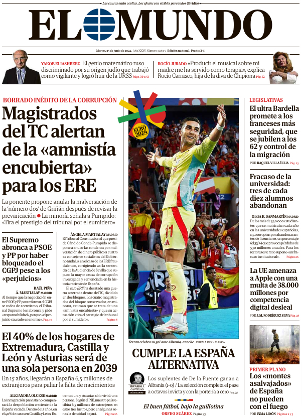 Portada de EL MUNDO del martes 25 de junio de 2024 | Medios