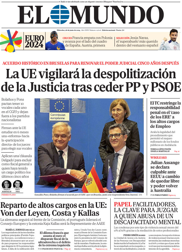 Portada de EL MUNDO del miércoles 26 de junio de 2024 | Medios