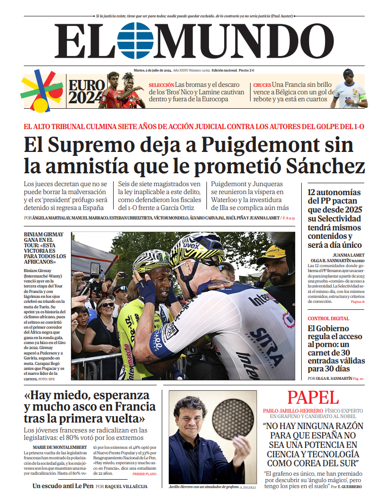 Portada de EL MUNDO del martes 2 de julio de 2024 | Medios