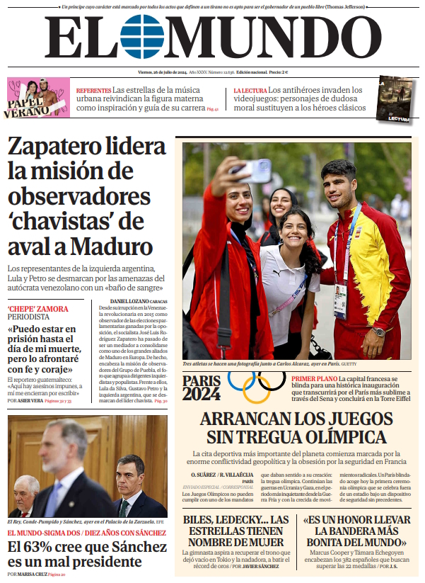 Portada de EL MUNDO del viernes 26 de julio de 2024 | Medios