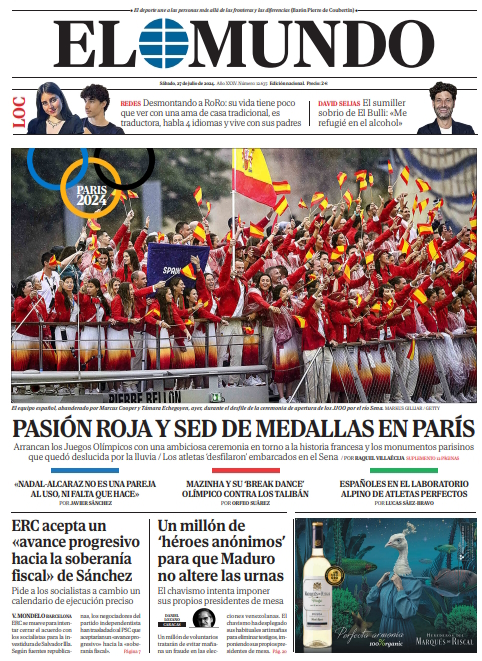 Portada de EL MUNDO del sábado 27 de julio de 2024 | Medios