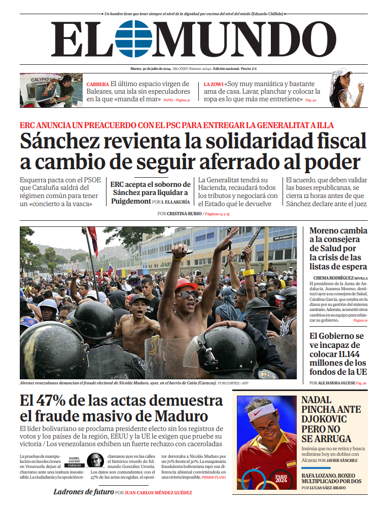 Portada de EL MUNDO del martes 30 de julio de 2024 | Medios