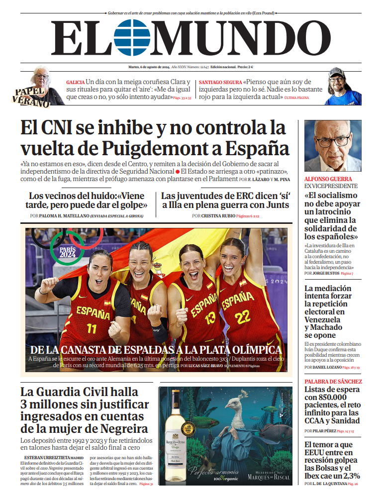 Portada de EL MUNDO del martes 6 de agosto de 2024 | Medios