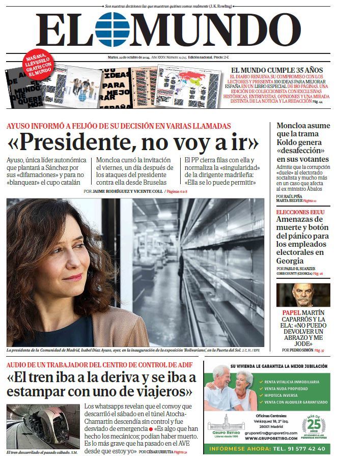 Portada de EL MUNDO del martes 22 de octubre de 2024 | Medios