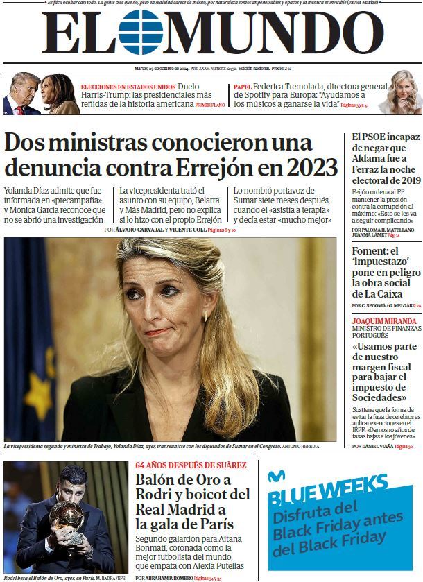 Portada de EL MUNDO del martes 29 de octubre de 2024 | Medios