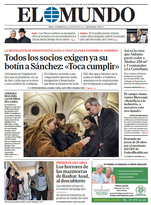Portada de EL MUNDO del martes 10 de diciembre de 2024 | Medios