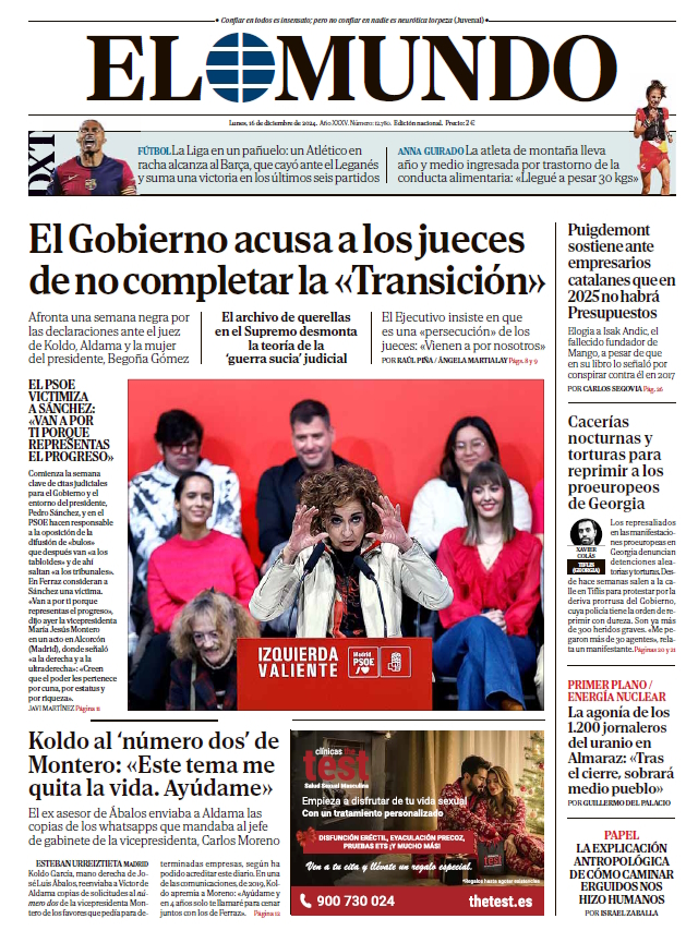 Portada de EL MUNDO del lunes 16 de diciembre de 2024 | Medios