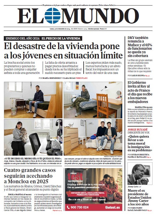 Portada de EL MUNDO del lunes 30 de diciembre de 2024 | Medios