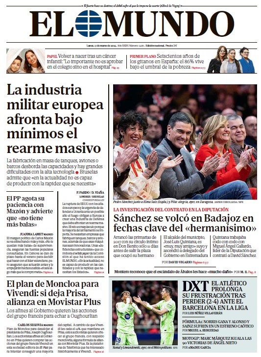 Portada de EL MUNDO del lunes 17 de marzo de 2025 | Medios