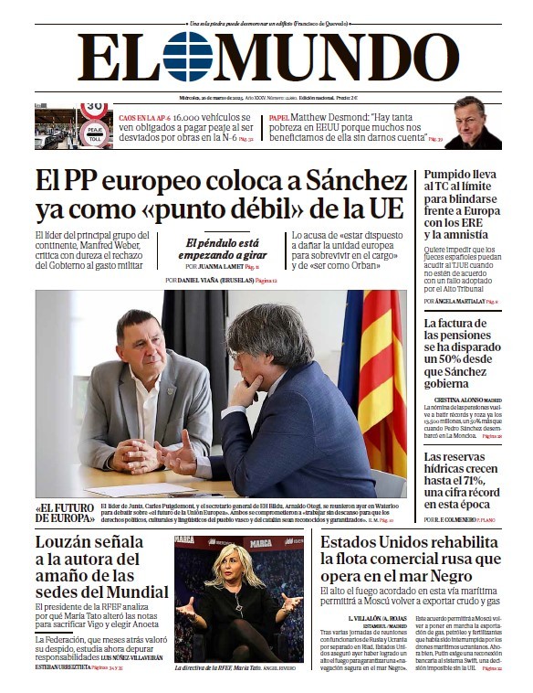 Portada de EL MUNDO del miércoles 26 de marzo de 2025 | Medios