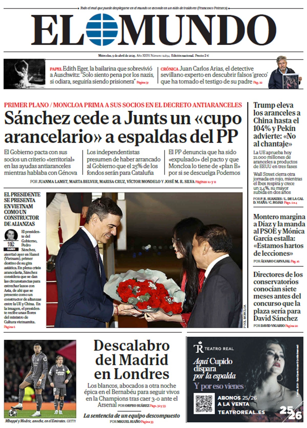 Portada de EL MUNDO del miércoles 9 de abril de 2025 | Medios