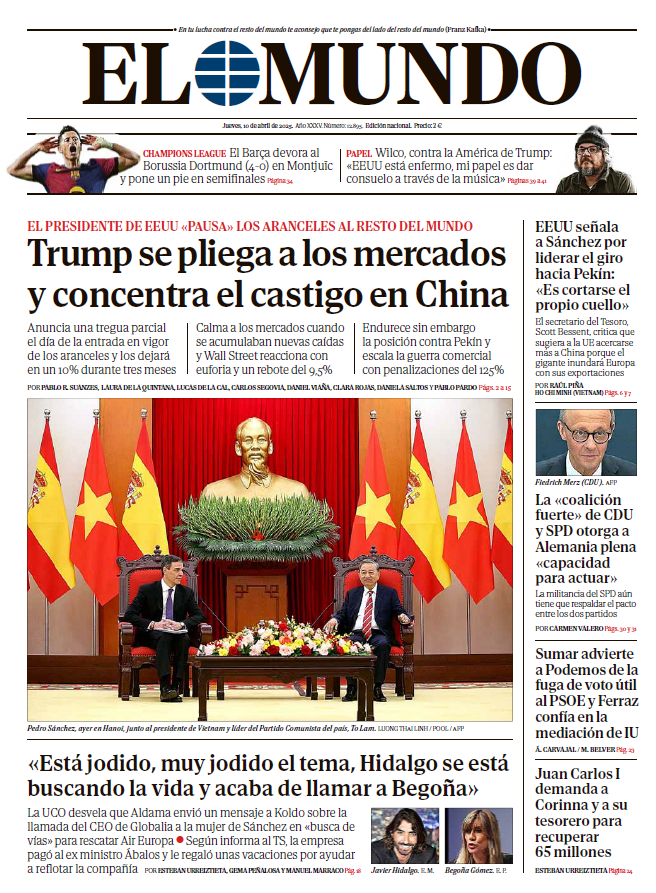 Portada de EL MUNDO del jueves 10 de abril de 2025 | Medios
