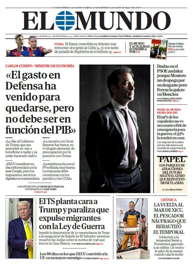 Portada de EL MUNDO del domingo 20 de abril de 2025 | Medios