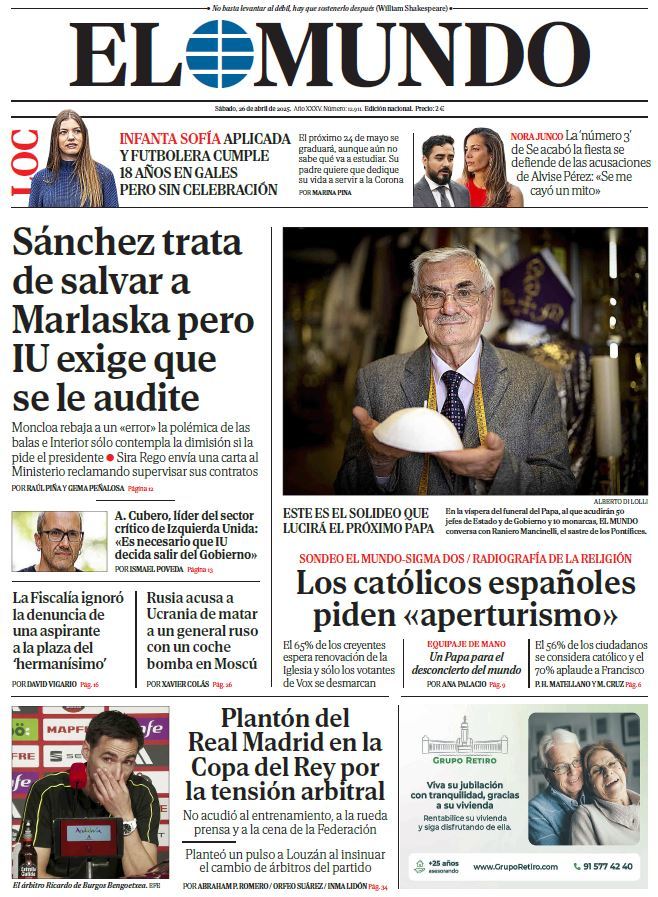 Portada de EL MUNDO del sábado 26 de abril de 2025 | Medios