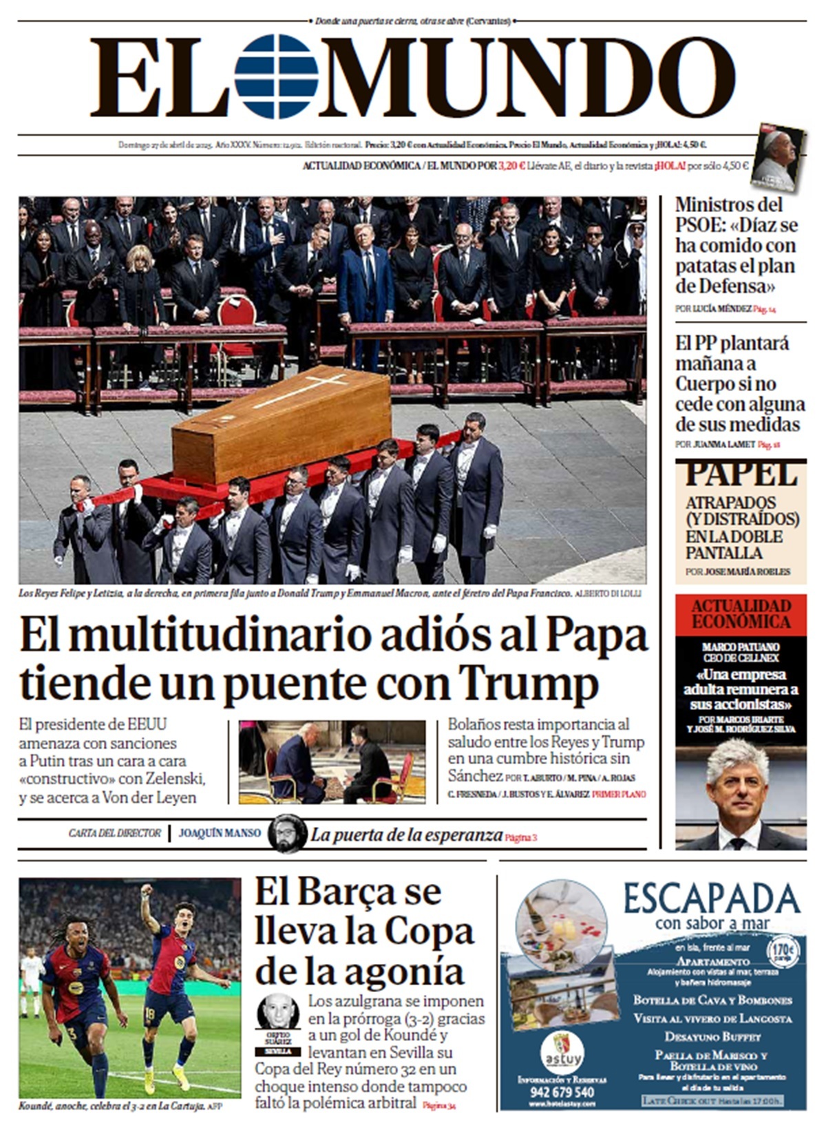 Portada de EL MUNDO del domingo 27 de abril de 2025 | Medios