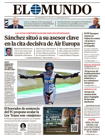 Portada de EL MUNDO del lunes 28 de abril de 2025 | Medios